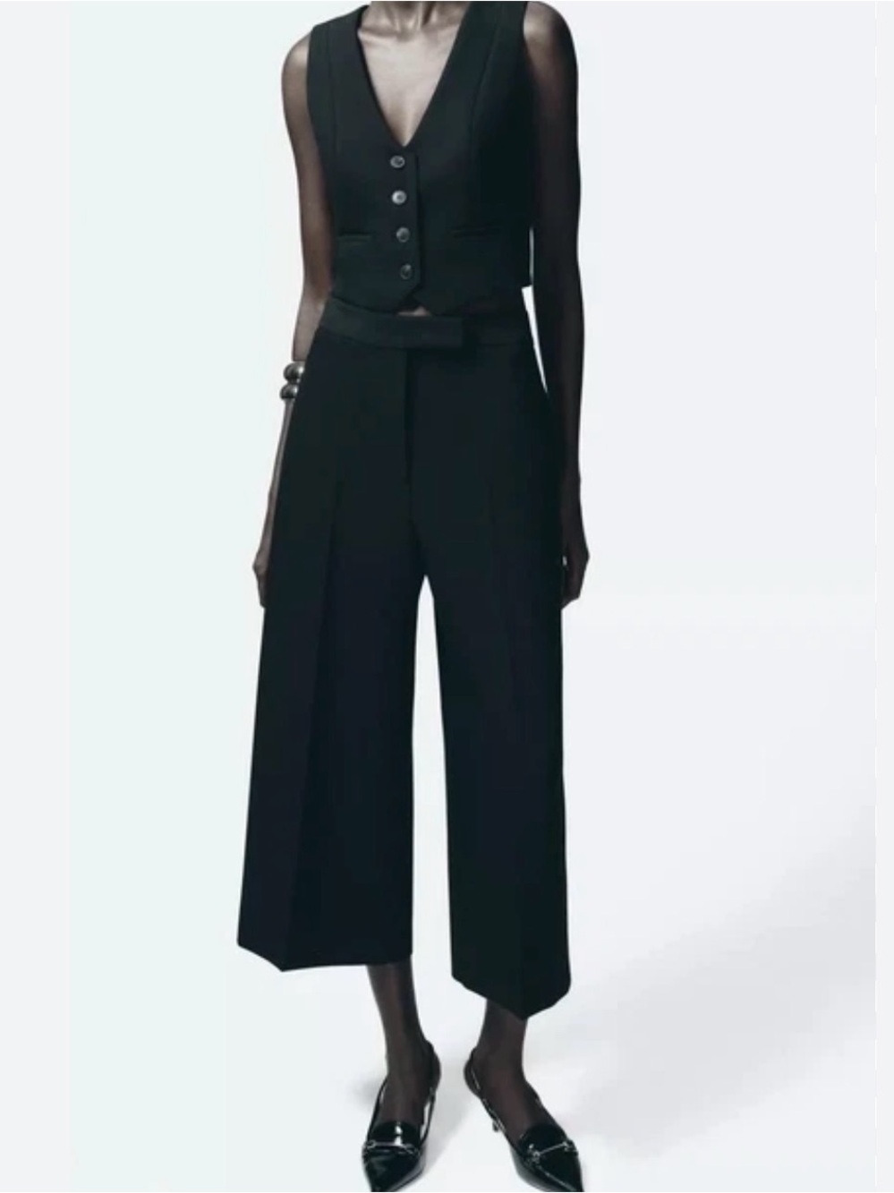 Zara Waistcoat Culotte Trousers Co-ord Set in Black Vest XS & Pants S